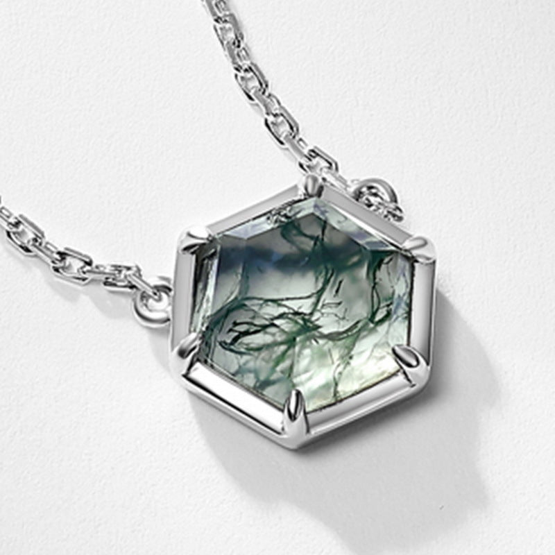 Zephyr - Hexagon Cut Moss Agate Classic Pendant
