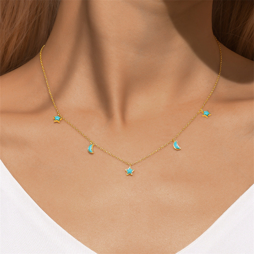 Azure- Star Moon Layered Turquoise Galaxy Necklace