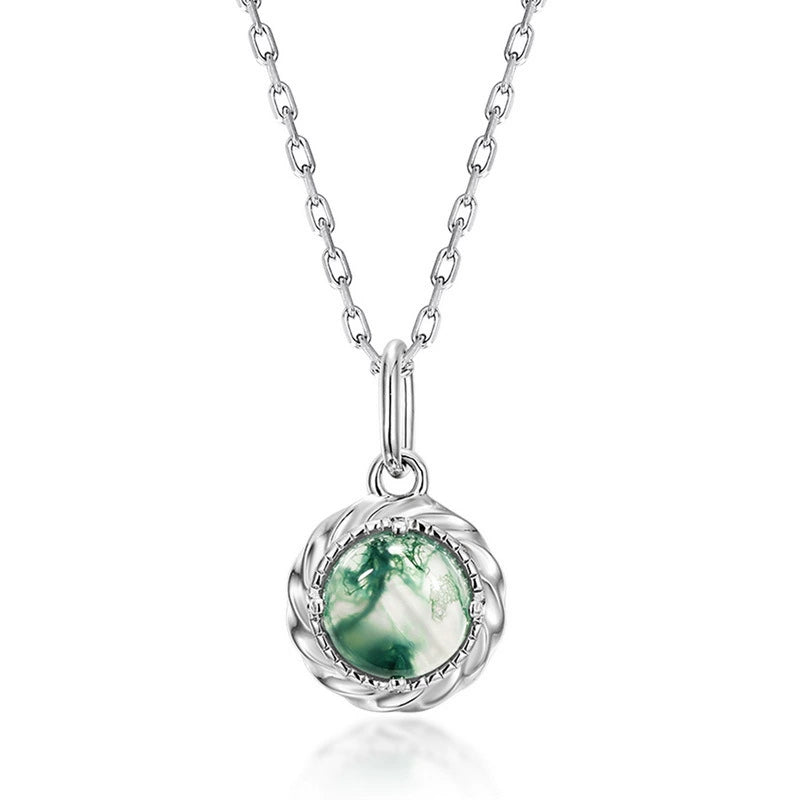 Mirabelle Round Cut Moss Agate Classic Necklace