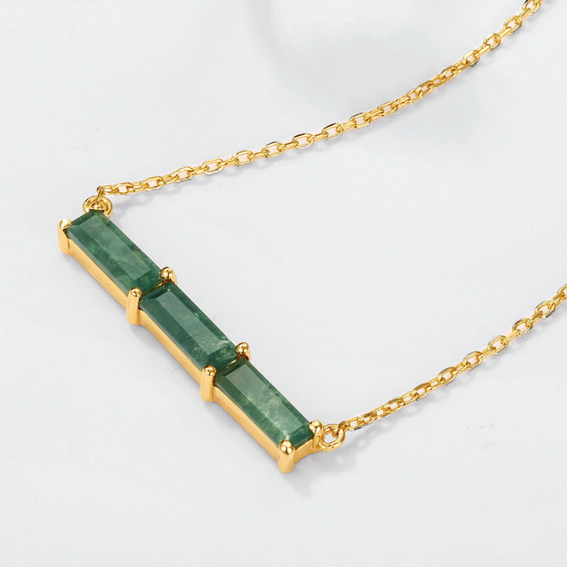 Baguette Cut Moss Agate Classic Pendant - 'Fern'