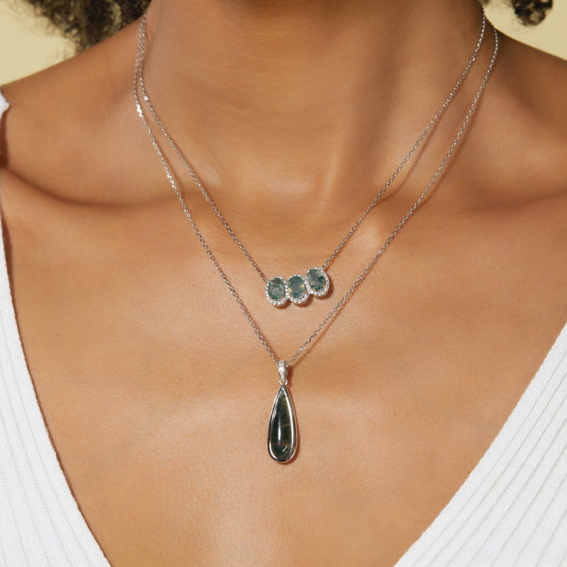 Willow - Pendentif classique en agate mousse taillée en goutte