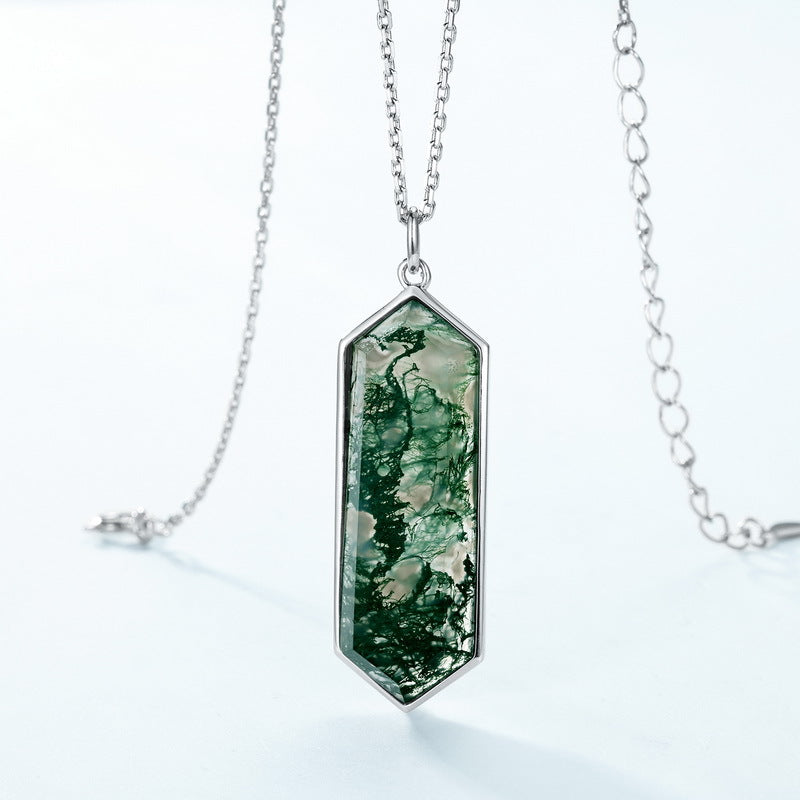 Lagoon - Hexagon Cut Moss Agate Classic Necklace