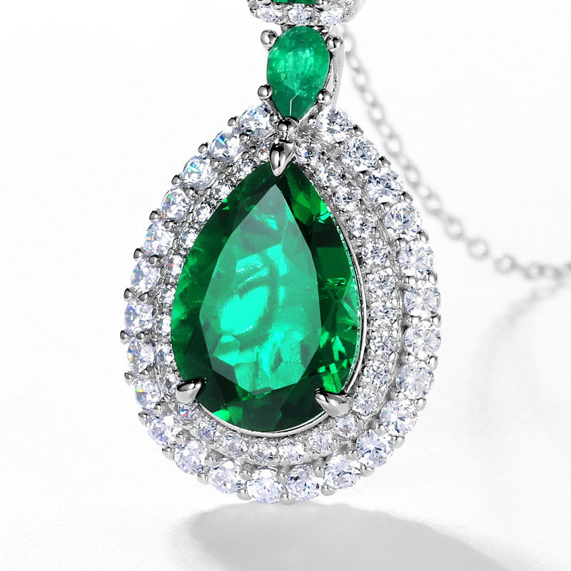 Pear Cut Emerald Halo Pendant Necklace