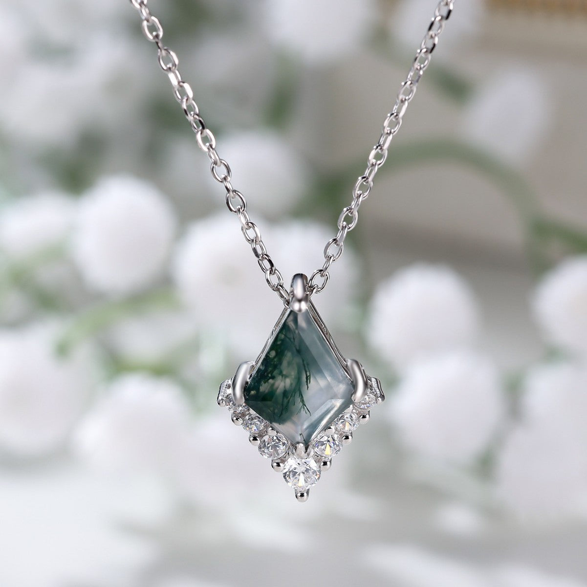 Kite Shape Moss Agate Cluster Necklace - Maris