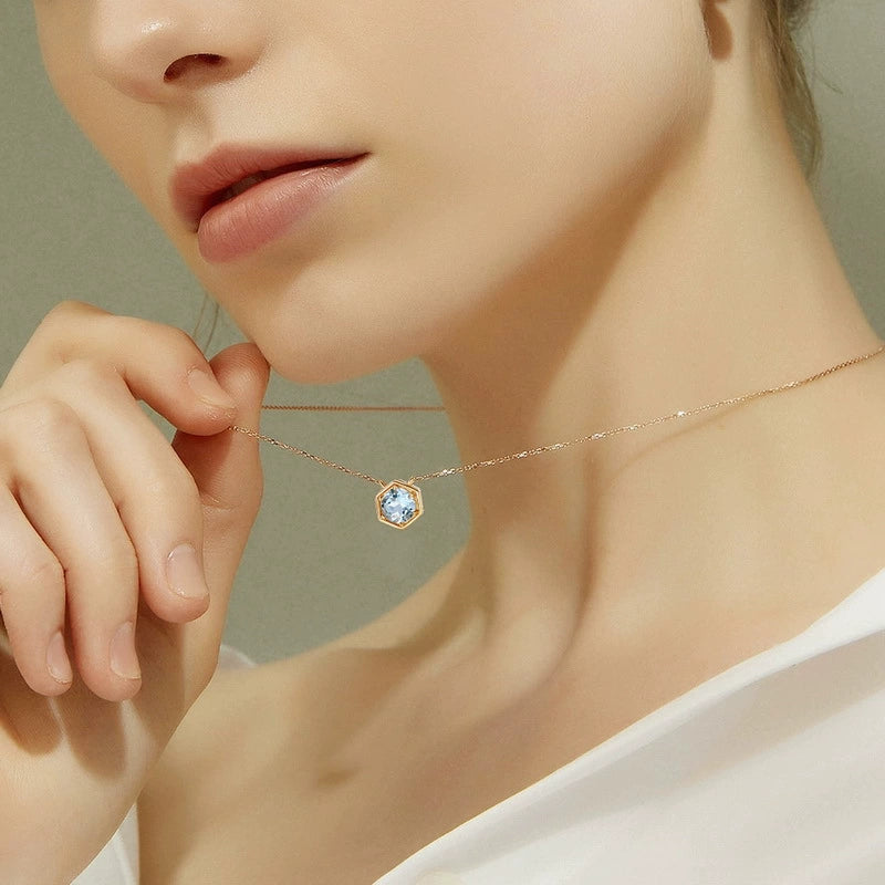 Liora Round Cut Birthstone Aquamarine Classic Necklace
