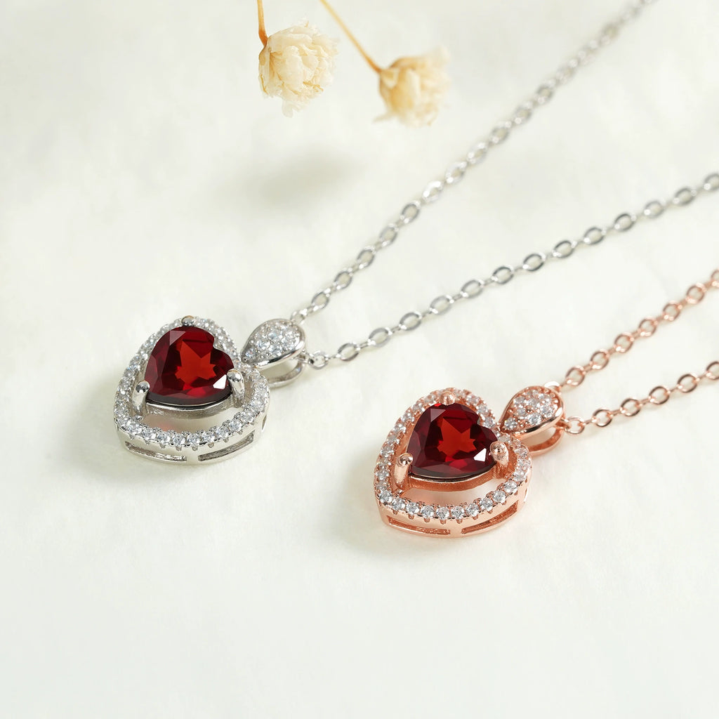 “Asher”  Heart Cut Garnet Classic Necklace