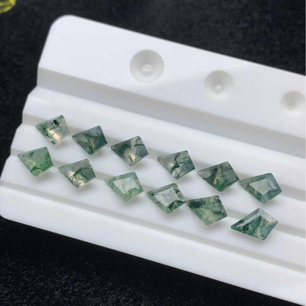 Natural Moss Agate Kite Cut Faceted Gemstone Flat Back Loose Stone for Custom Jewelry