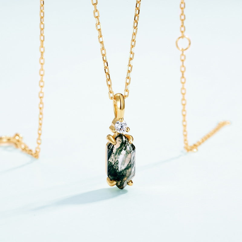 Fern - Hexagon Cut  Moss Agate Classic Necklace