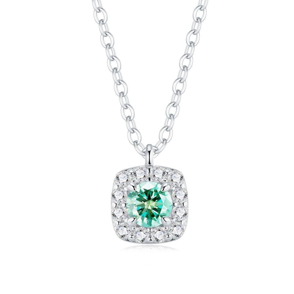 Tala - Round Cut Green Moissanite Halo Necklace