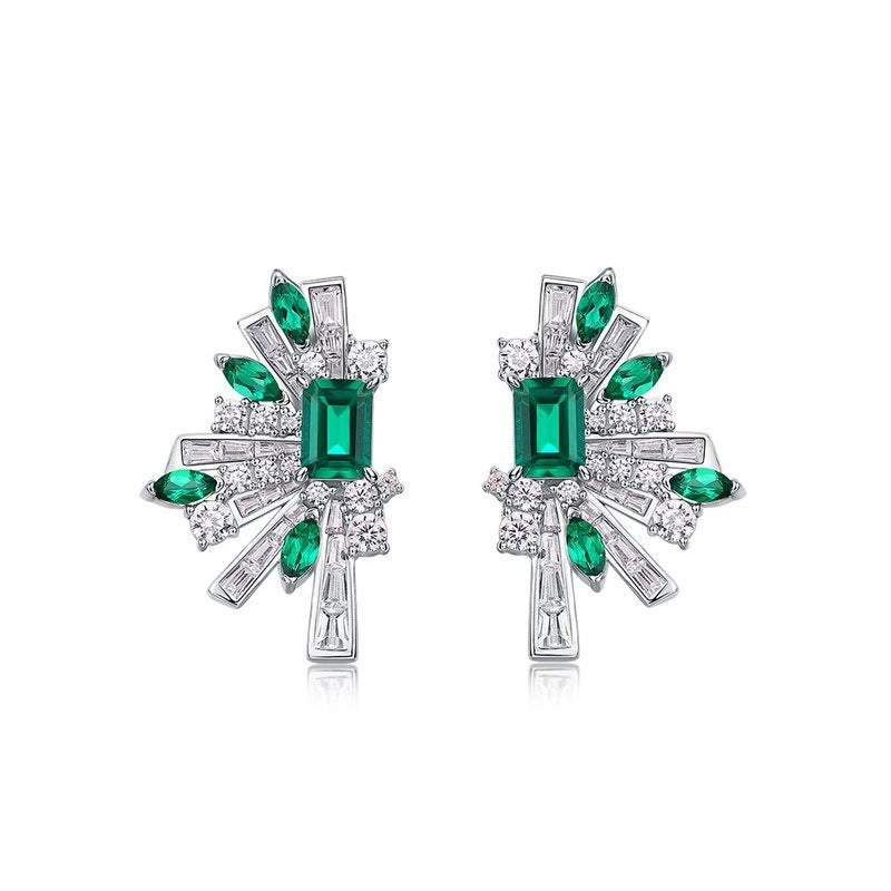 Emerald Cut Lab Emerald Unique Earrings