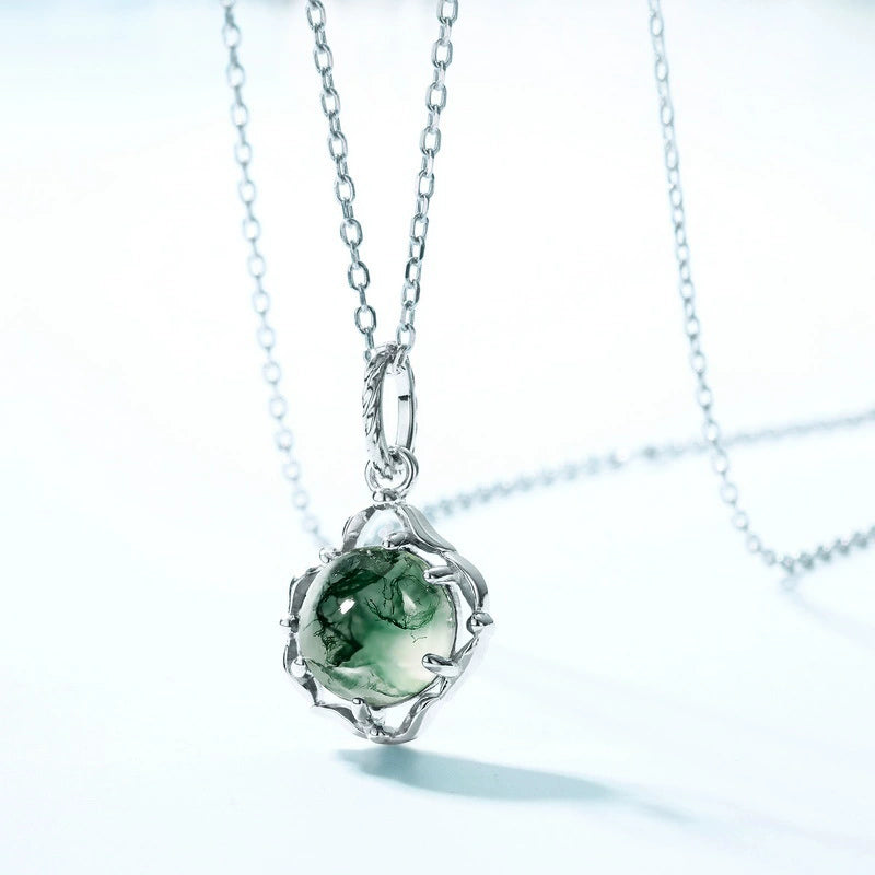 Round Cut Moss Agate Classic Necklace - Violet