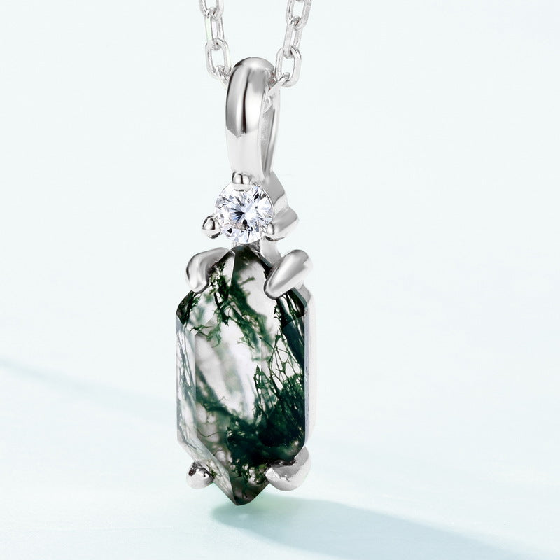 Fern - Hexagon Cut  Moss Agate Classic Necklace