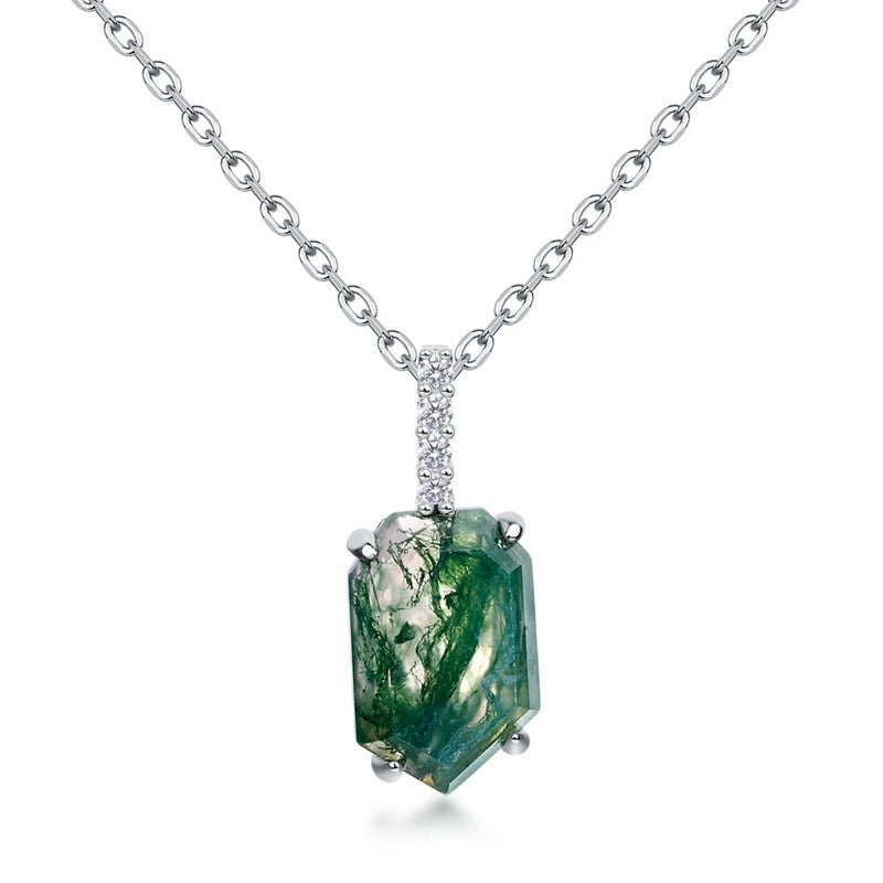 Collier classique en agate mousse taille hexagone - Willow