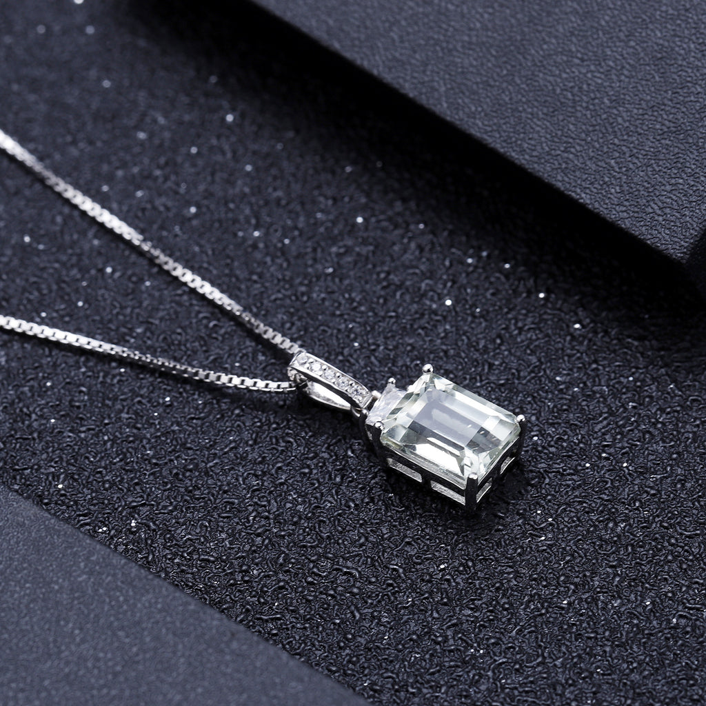AquaCrest- Emerald Cut Natural Green Amethyst Minimalist Classic Necklace