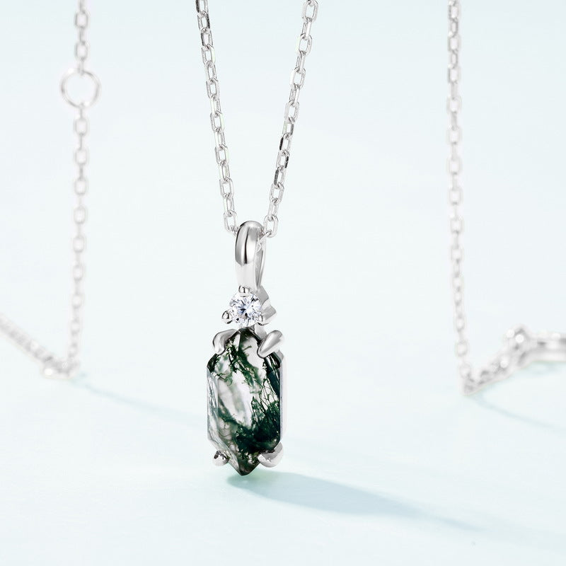 Fern - Hexagon Cut  Moss Agate Classic Necklace
