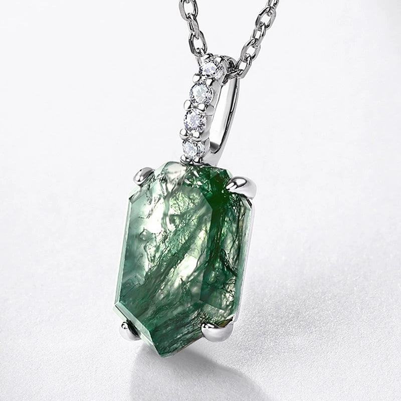Collier classique en agate mousse taille hexagone - Willow