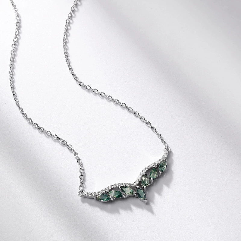 Camellia Pear Cut Moss Agate Nature Necklace
