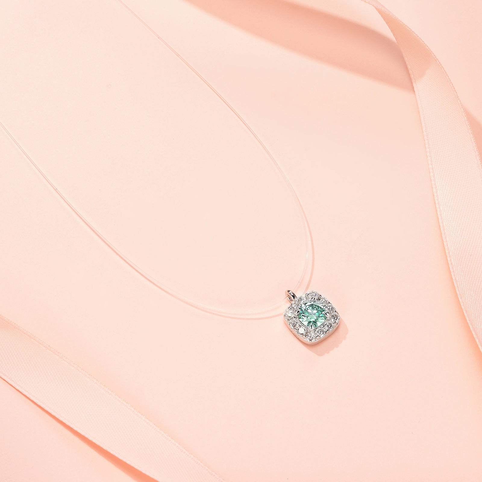 Tala - Round Cut Green Moissanite Halo Necklace