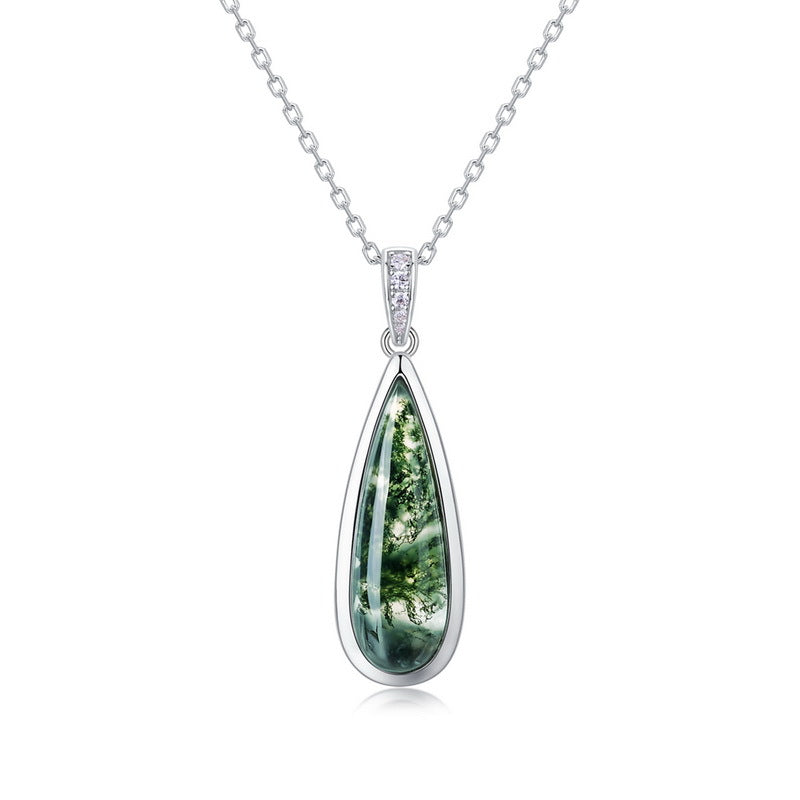 Willow - Drop Cut Moss Agate Classic Necklace Pendant
