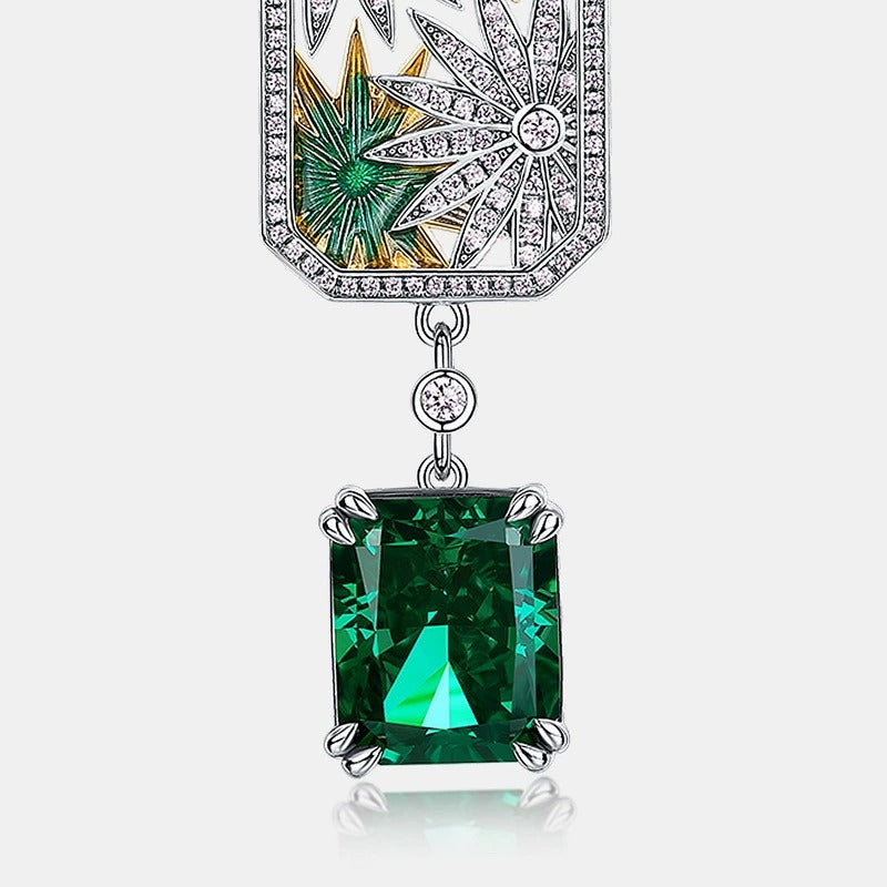 Emerald Cut Green High Carbon Zircon Unique Drop Earrings