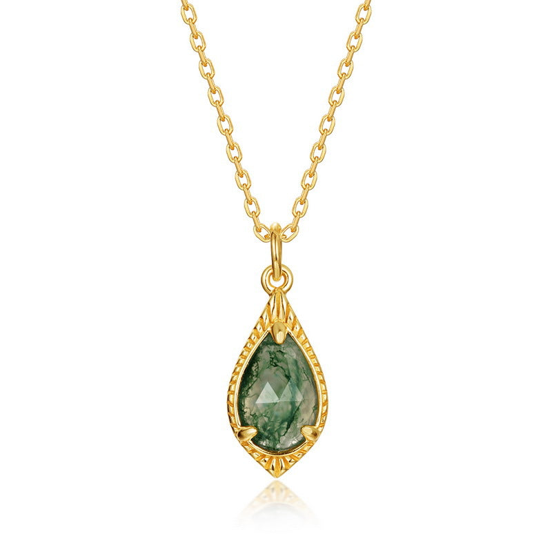 Pear Cut Moss Agate Vintage Pendant  - Verde