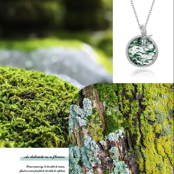 Snake Natural Green Moss Agate Coiled Serpent Pendant - Elowen