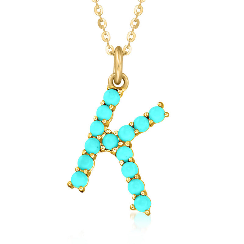 Persephone's Gift Elegant Turquoise Letter Dainty Classic Necklace