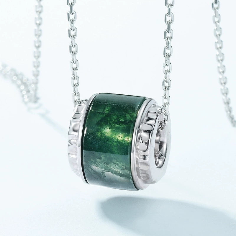 Melora Moss Agate Inlay Halo Necklace