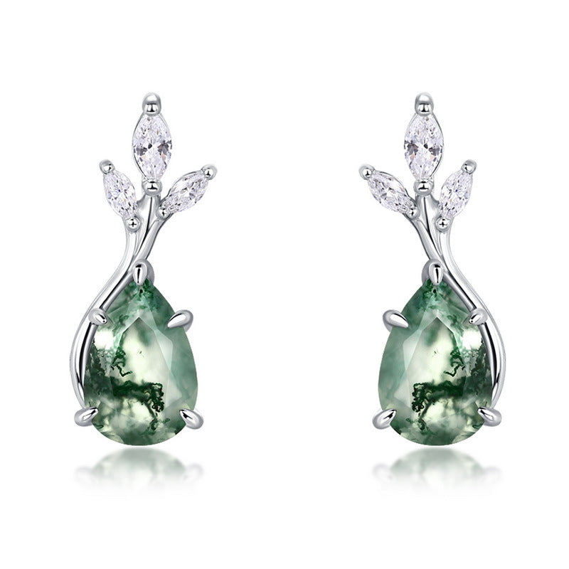 MossSpire - Boucles d'oreilles puces en agate mousse taille poire, inspirées par la nature