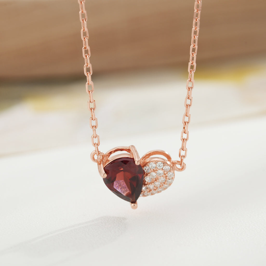 “Felicity”  Heart to Heart Cut Garnet Classic Necklace