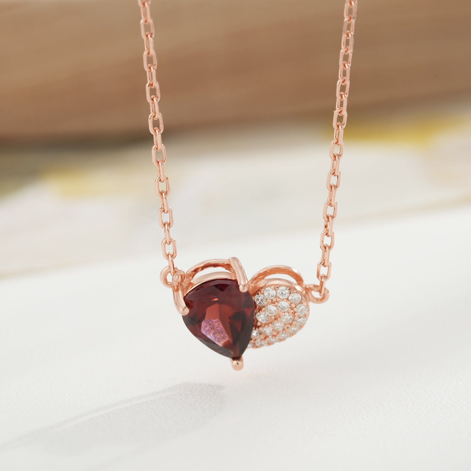 “Felicity”  Heart to Heart Cut Garnet Classic Necklace