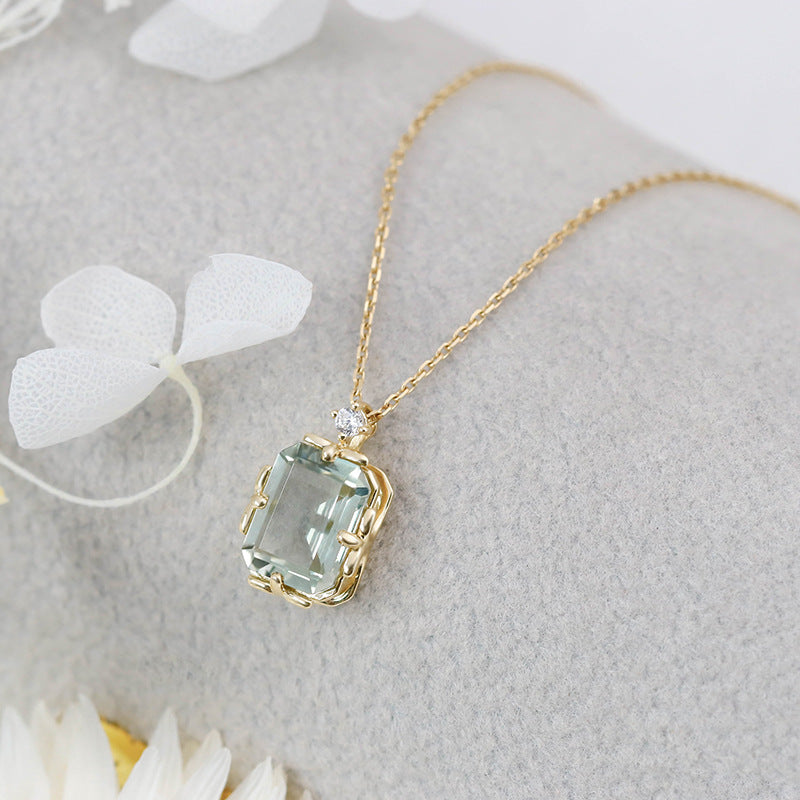 Aquaera - Emerald Cut Natural Green Crystal Minimalist Classic Necklace