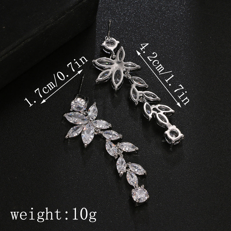 Long Crystal Chandelier Zircon Bridal Earrings,  Wedding Earrings