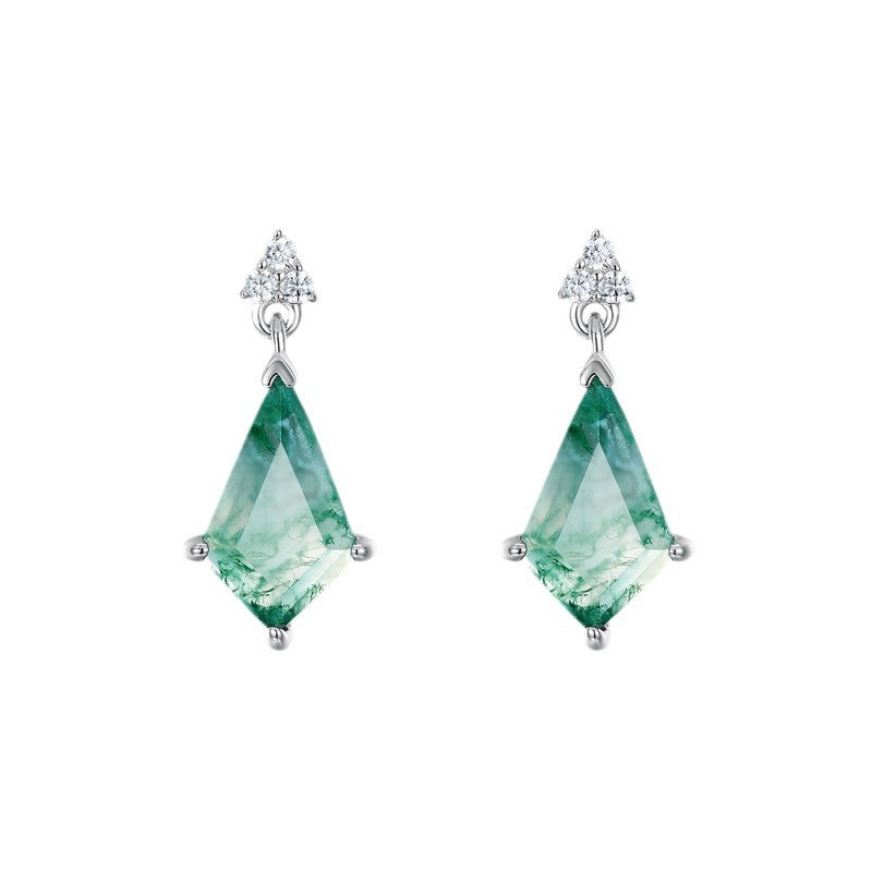 Kite Cut Moss Agate Minimalist Classic Collection Drop Earrings