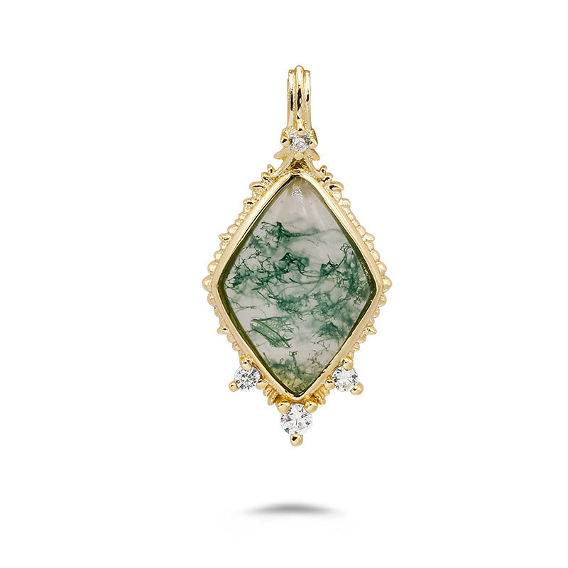 Kite Cut Moss Agate Nature Vintage Necklace - ‘Hazel’