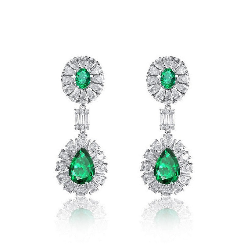Pear Cut Lab Emerald Halo Drop Earrings
