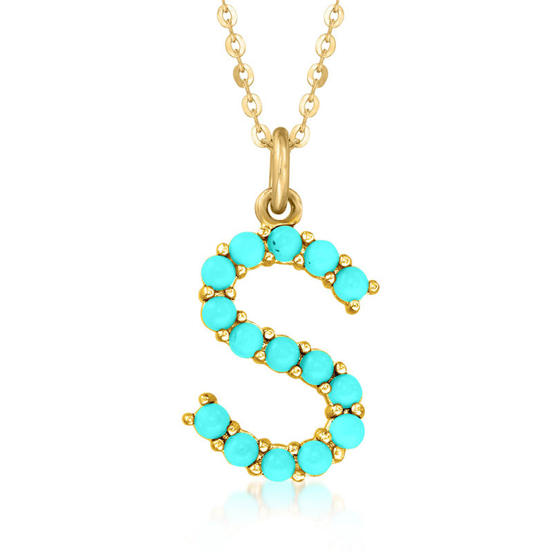 Persephone's Gift Elegant Turquoise Letter Dainty Classic Necklace