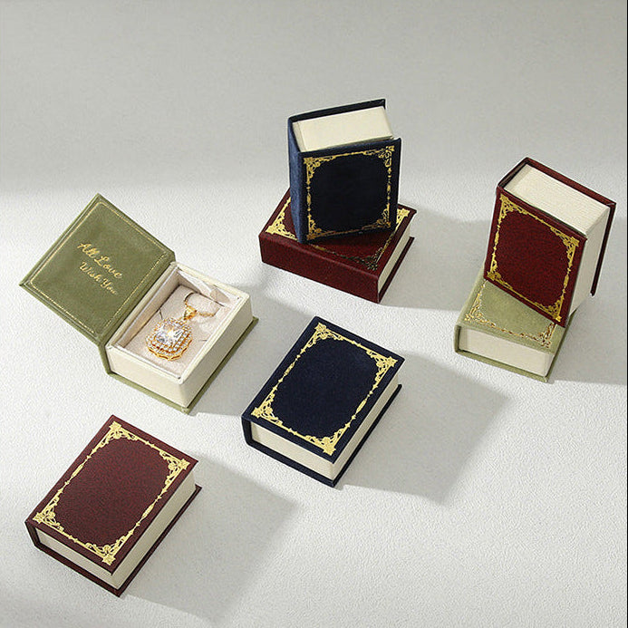 Vintage Flip-Top Magnetic Necklace Box Creative Book-Style Jewelry Packaging for Pendants Earrings & Rings