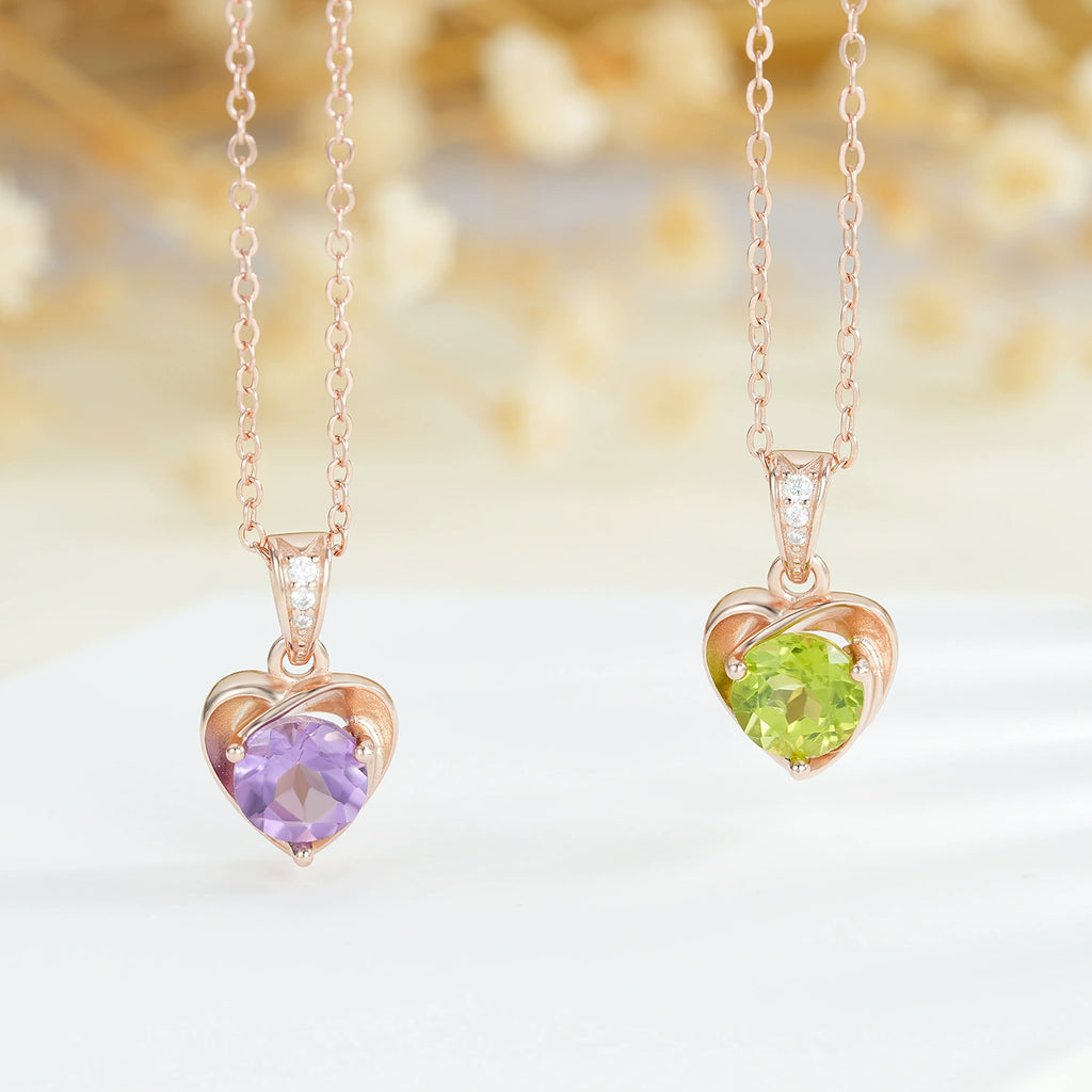 "Grace" Heart Shaped Round Cut Peridot Classic Pendant