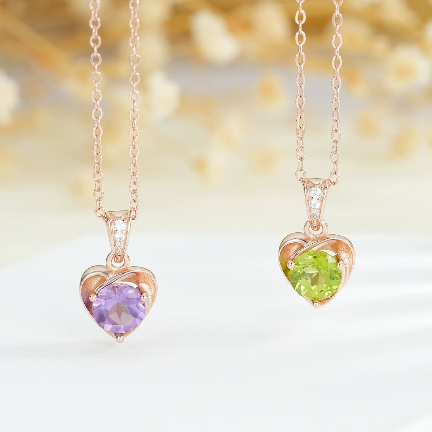 "Grace" Heart Shaped Round Cut Peridot Classic Pendant
