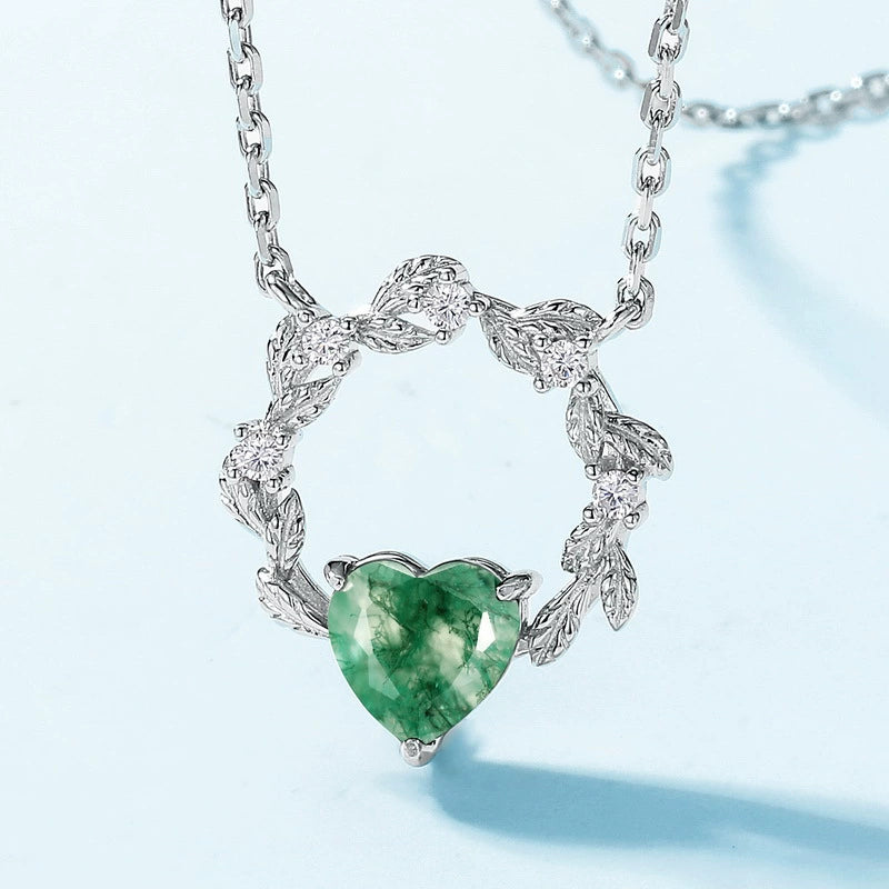 Daphne Heart Cut Moss Agate Nature Necklace