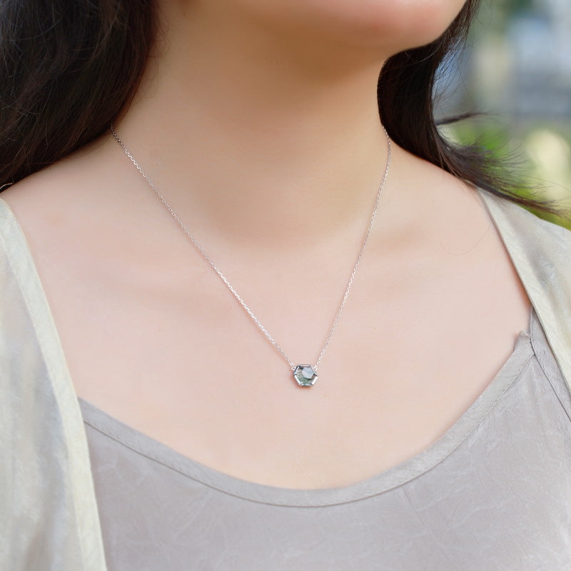 Zephyr - Hexagon Cut Moss Agate Classic Pendant