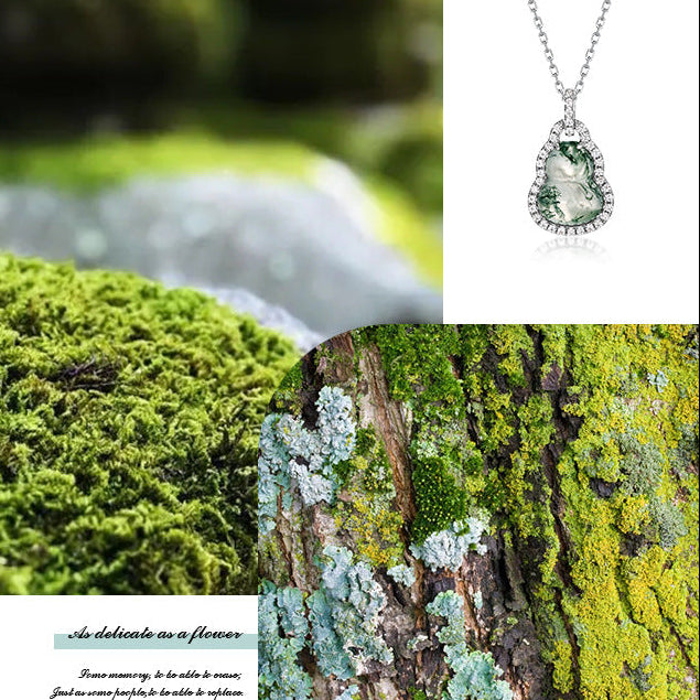 Natural Moss Agate Gourd Cut Necklace "The Bottle of Fortune"