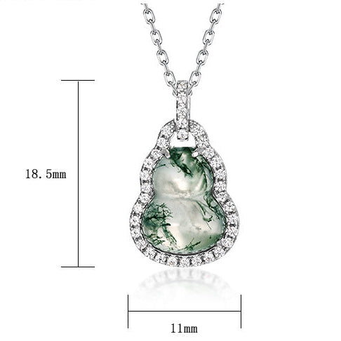Natural Moss Agate Gourd Cut Necklace "The Bottle of Fortune"