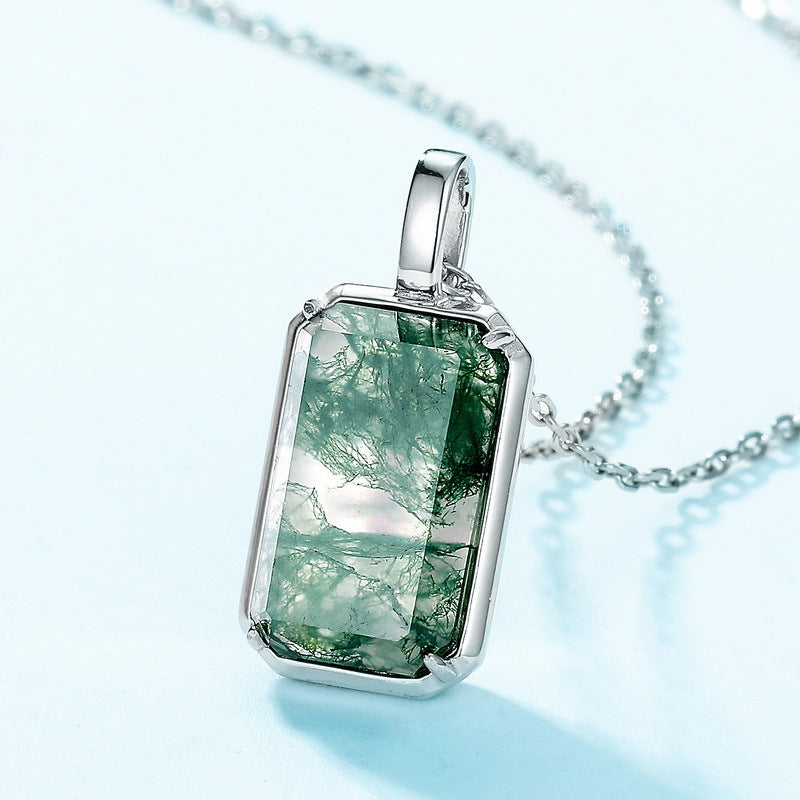 Collier classique long en agate mousse verte taille émeraude pour petite amie « Avern »