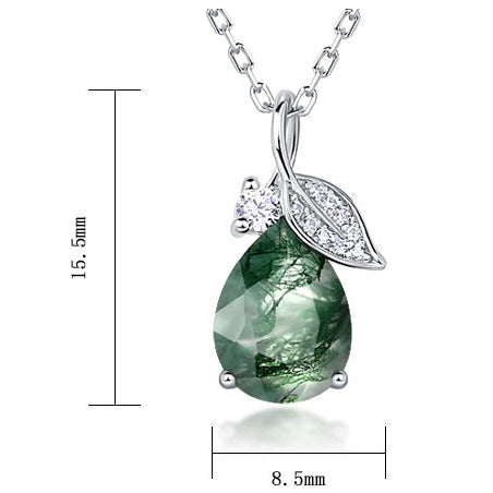 Women Green Moss Agate Crystal Necklace In Silver "Secret Garden"