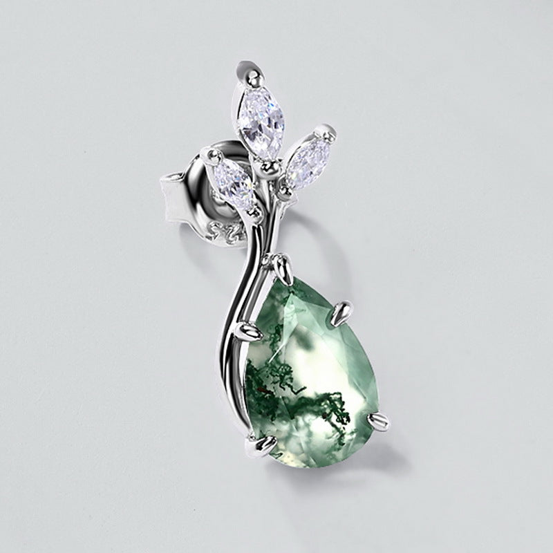 MossSpire - Boucles d'oreilles puces en agate mousse taille poire, inspirées par la nature