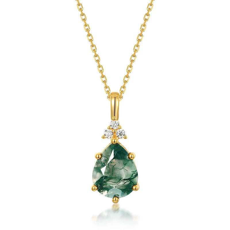 Zinnia-Pear Cut Moss Agate Classic Necklace
