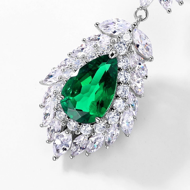 Pear Cut Lab Emerald Vintage Halo Drop Earrings