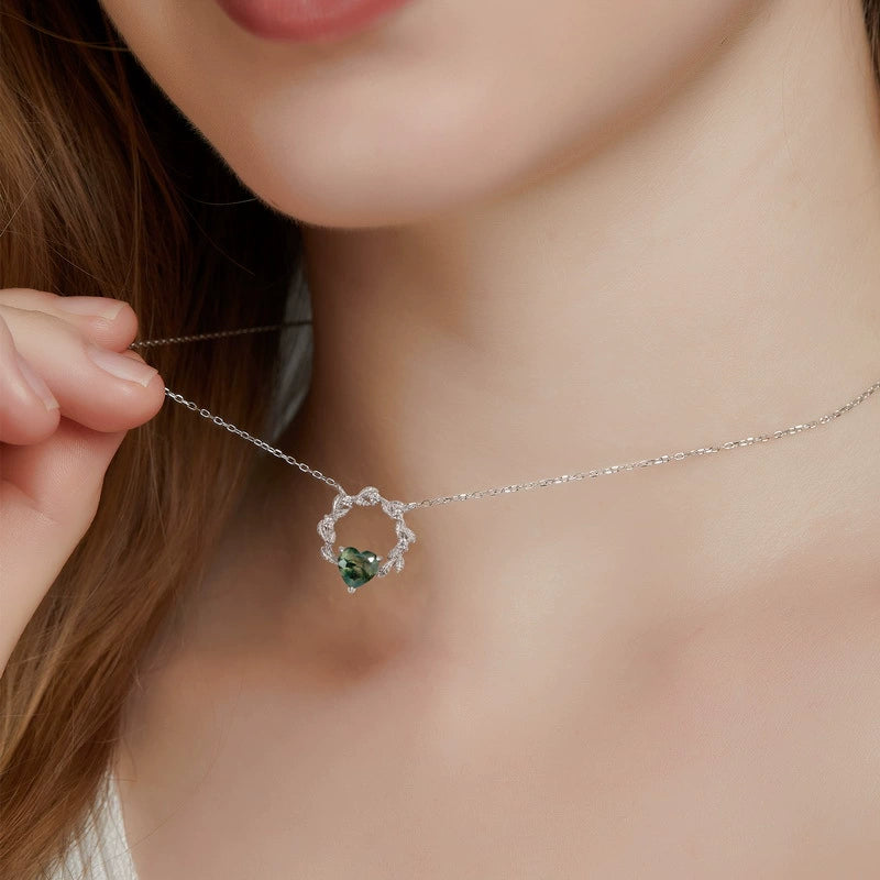 Daphne Heart Cut Moss Agate Nature Necklace